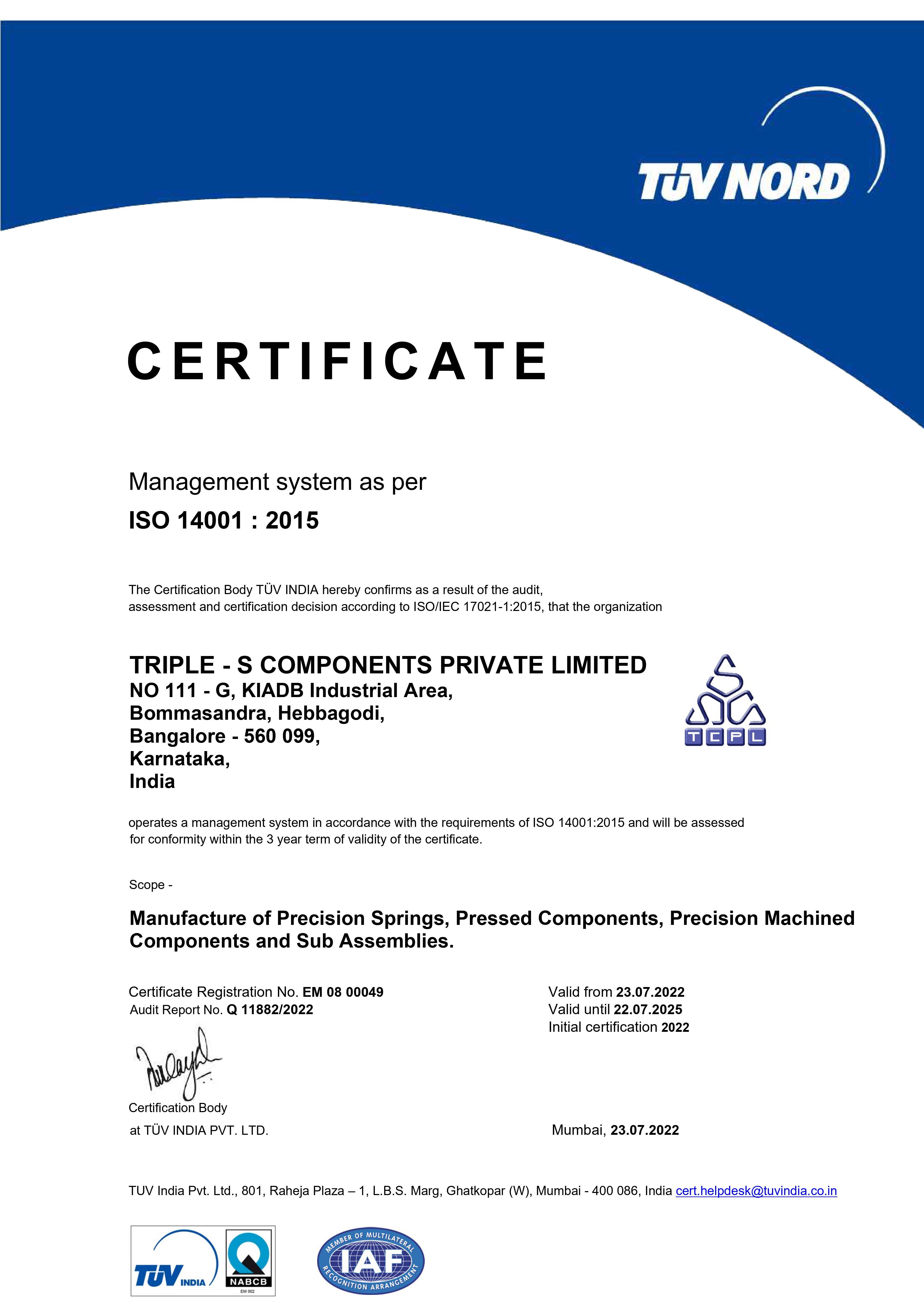 EMS 14001-2015 TRIPLE-S COMPONENTS